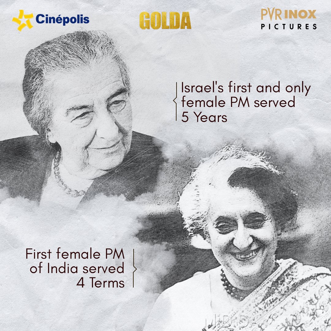 Feel empowered with the Iron Ladies of Israel and India! 💪 Golda Meir and Indira Gandhi are similar in more ways than you'd imagine. Witness their inspirational tale of #Golda on the big screen near you! 🎬🌟 Releasing in cinemas tomorrow! . #Golda #GoldaMeir #PVRINOXPictures