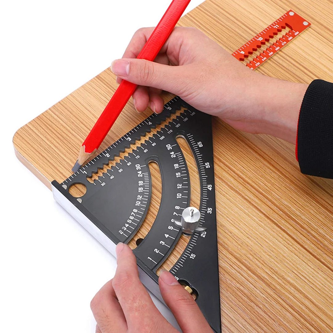 Collapsible ruler bar – Its 6-inch fold-out extension arm can meet 6 inch or 12 inch layout needs. When it is opening,the measuring distance will increase. It is portable because the storage space will be reduced after folding.