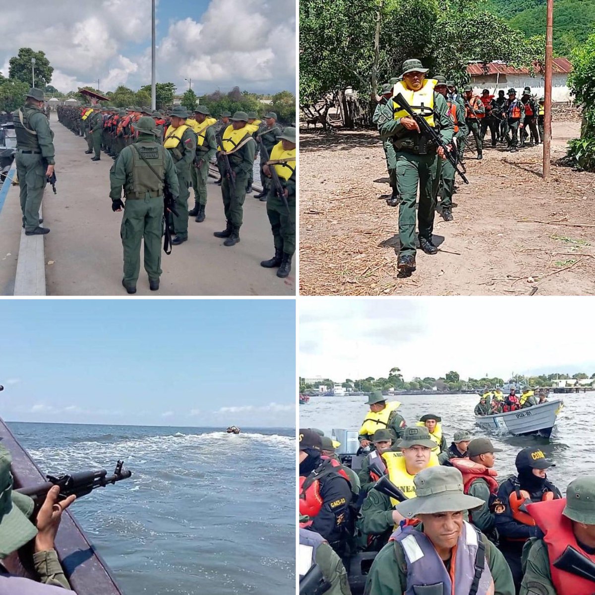 dhernandezlarez's tweet photo. En el marco de la Operación #EscudoBolivariano #CaciqueCayaurima2023, en las costas del estado Sucre, en cumplimiento de las órdenes de nuestro Comandante en Jefe @NicolasMaduro, la #FANB desmantela campamento costero que era operado por grupos organizados armados generadores de violencia asociados al narcotráfico, minería ilegal y trata de personas, logrando la captura y destrucción de campamento improvisado con material de interés operativo tales como: Siete (07) armas largas, cargadores, municiones, granadas, radios, antenas, uniformes pixelados colombianos, combustible y otros. 
Venezuela no será plataforma de delitos transfronterizos, mantendremos el despliegue activo para ejercer la soberanía nacional y la integridad territorial en un Estado democrático y de justicia social.

#IntegrarEsVencer