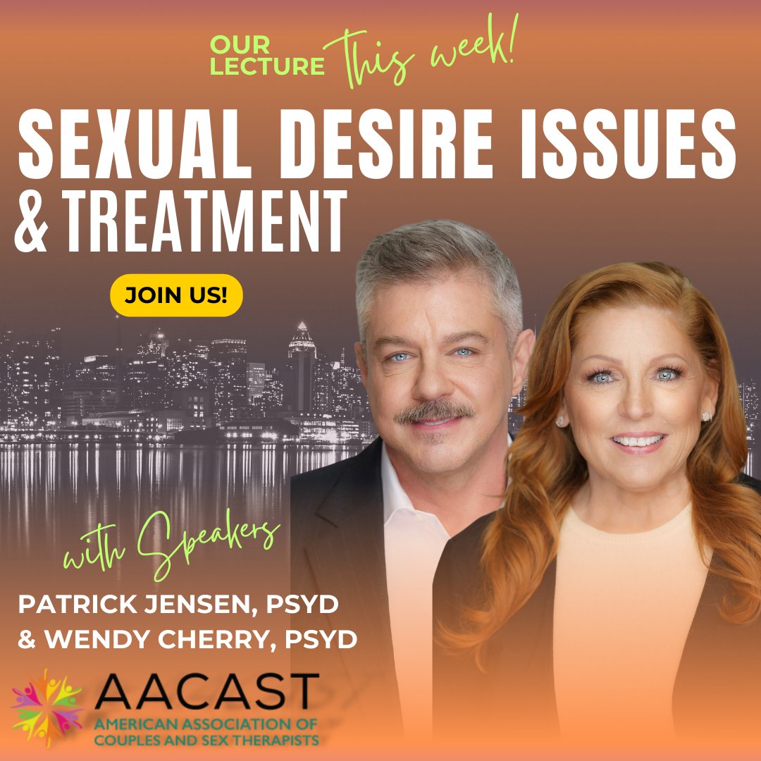 AACAST_IACT's tweet photo. Experience this powerful session with AACAST speakers: Wendy Cherry,  PsyD and Patrick Jensen,  LMFT  today as they discuss about "Sexual Desire Issues and Treatment".

🎉https://t.co/FaWHICDf9N and advance your therapy practice now.

#aacast4therapy #couplesandsextherapy https://t.co/67CK3klPsv