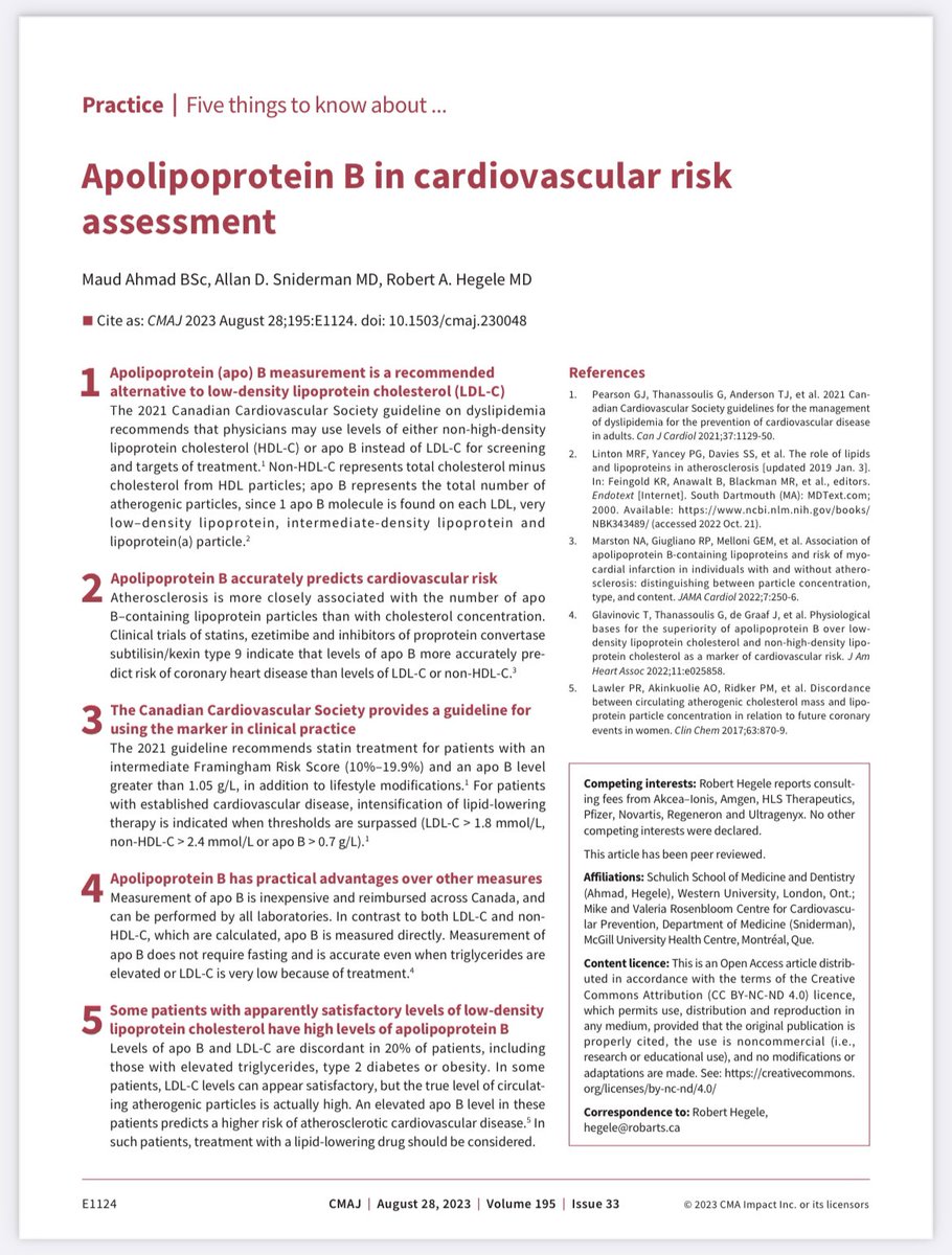 ☝️Five things to know about ...

👉ApoB in cardiovascular risk assessment

🙌 By Robert Hegele &amp; Allan Sniderman 

cmaj.ca/content/cmaj/1…