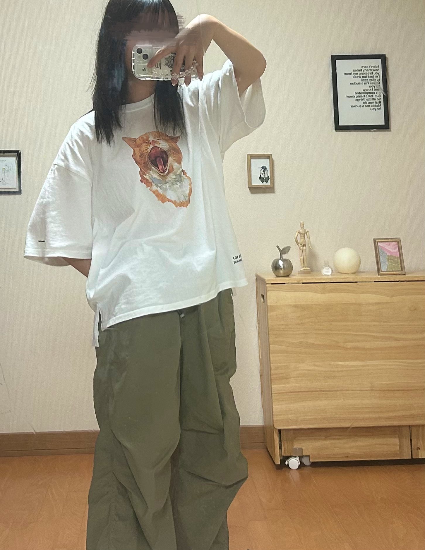 harapeco　Neko Tee （Akubi）-ホワイト　サイズL Neko Tee （Akubi）-ホワイト | harapeco Store