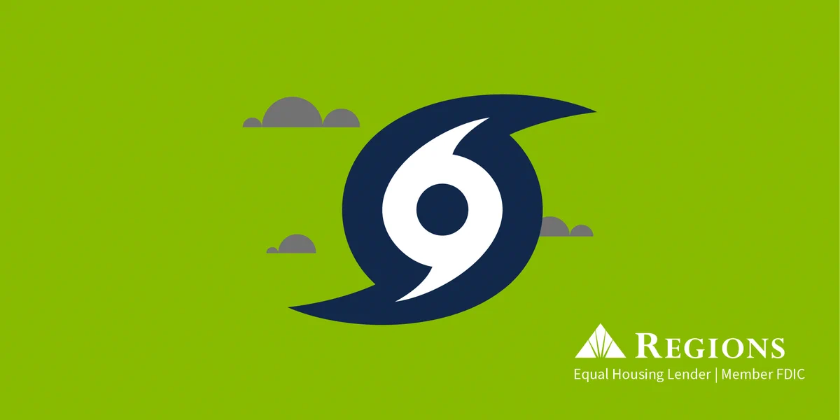 Green background with hurricane icon and dark gray clouds.
Regions - Equal Housing Lender, Member FDIC