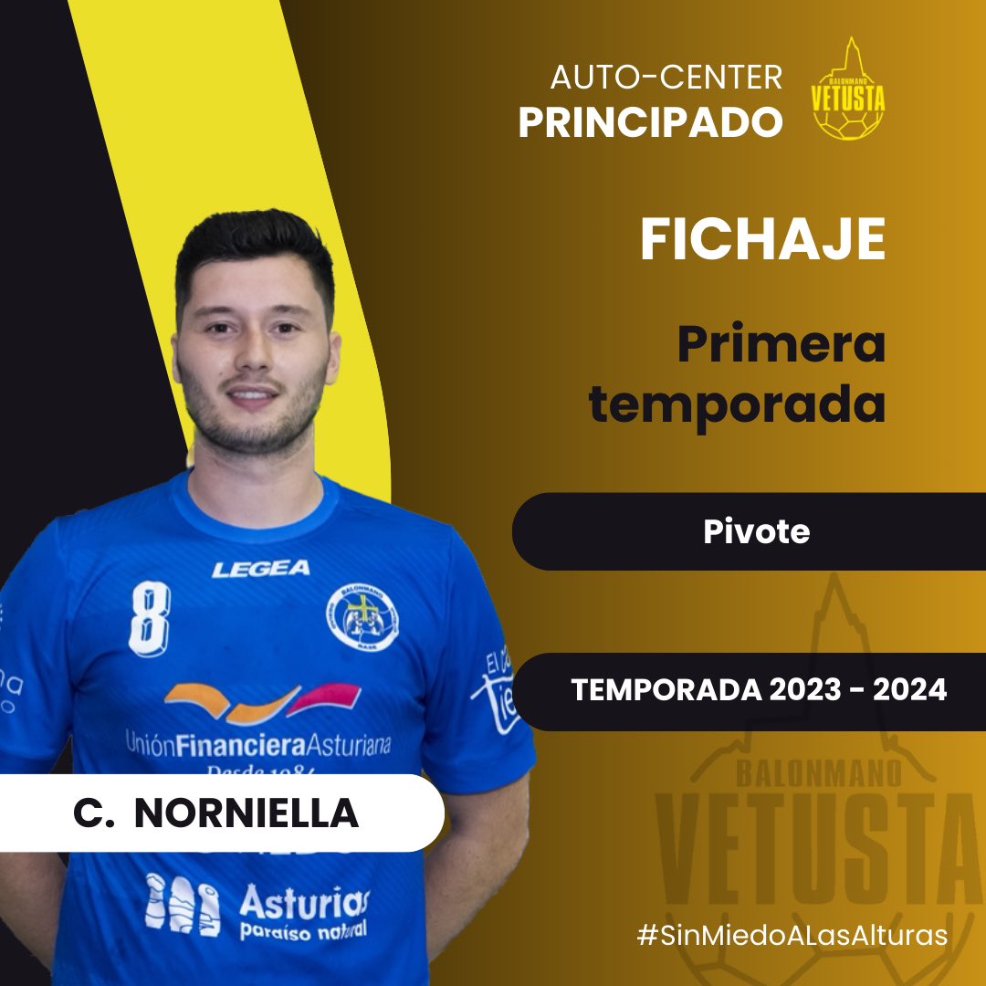 BM_Vetusta's tweet photo. 📢 OFICIAL | Charly Norniella nuevo fichaje del AutoCenter Principado. 

¡Una dilatada trayectoria y experiencia a raudales al servicio del Balonmano Vetusta! 

¡Dominio y poderío desde los seis metros!

¡Enhorabuena Charly! 👏

#SinMiedoALasAlturas✈️ https://t.co/3RX3iYOprf