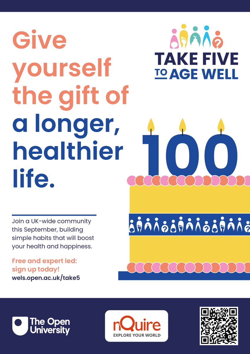 The Open University has launched a public health campaign: Take Five to Age Well, a mission that offers five simple steps to a longer, healthier life.

Read more and sign up here: bit.ly/TakeFiveToAgeW…

#TakeFiveToAgeWell #OpenUniversity #HealthyAgeing  🫶

@RoseAnnekenny1