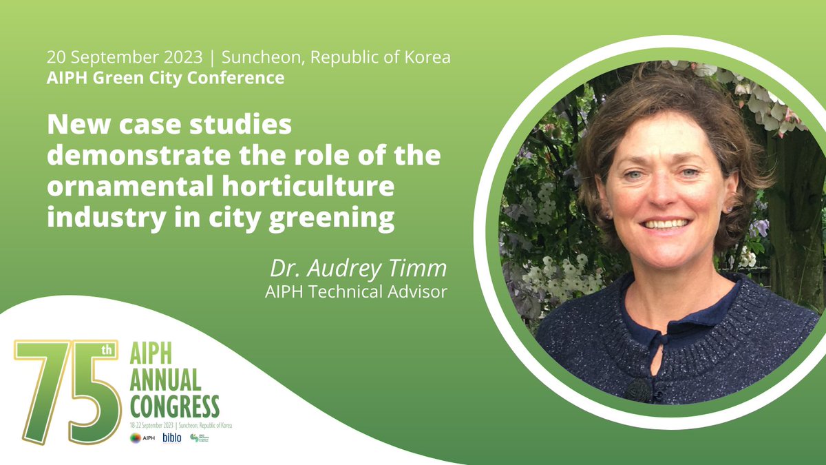 Did you know that AIPH has a #GreenCity Case Study Collection that showcases urban greening initiatives worldwide? At the @AIPHGreenCity Conference on 20 Sep, AIPH Technical Advisor Dr Audrey Timm will present five new case studies. More info: aiph.org/event/75th-ann… #AIPH75th
