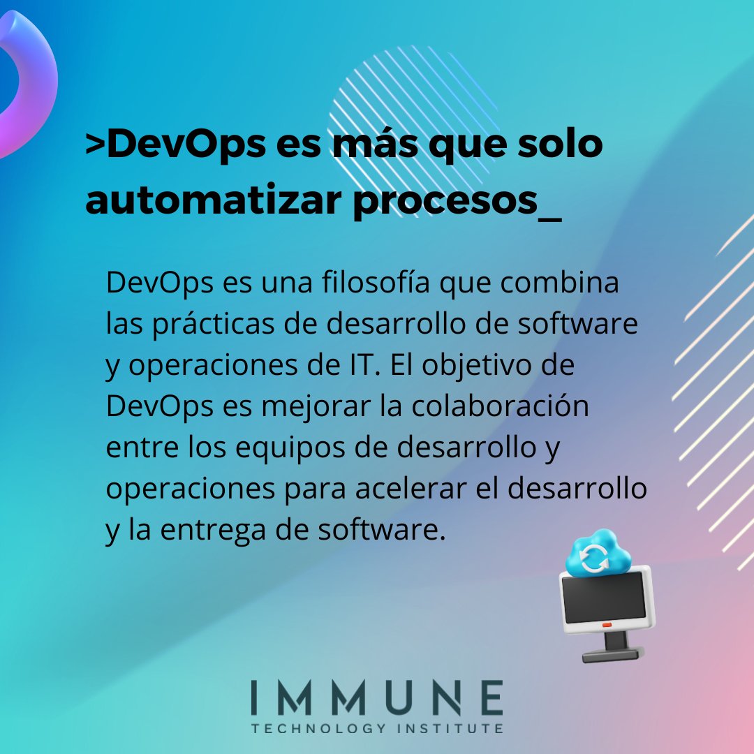 immuneinstitute's tweet photo. ☁️El DevOps y Cloud Computing son cada vez más demandadas por las empresas, que buscan profesionales capaces de gestionar la infraestructura y el desarrollo de software en la nube. Por eso te dejamos en este post 𝟱 𝗰𝗹𝗮𝘃𝗲𝘀 fundamentales que debes saber. 💡 https://t.co/x6w0g8Vv0s