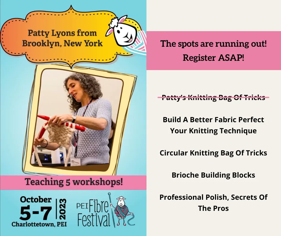 This October, join me at #PEIFibreFestival. In my workshop—Build a Better Fabric Perfect Your Knitting Technique, we'll explore ways to create the perfect stitch. One of my five workshops is already sold out! So grab your seat ASAP! 🎫 Buy your tickets: buff.ly/45MGQTB