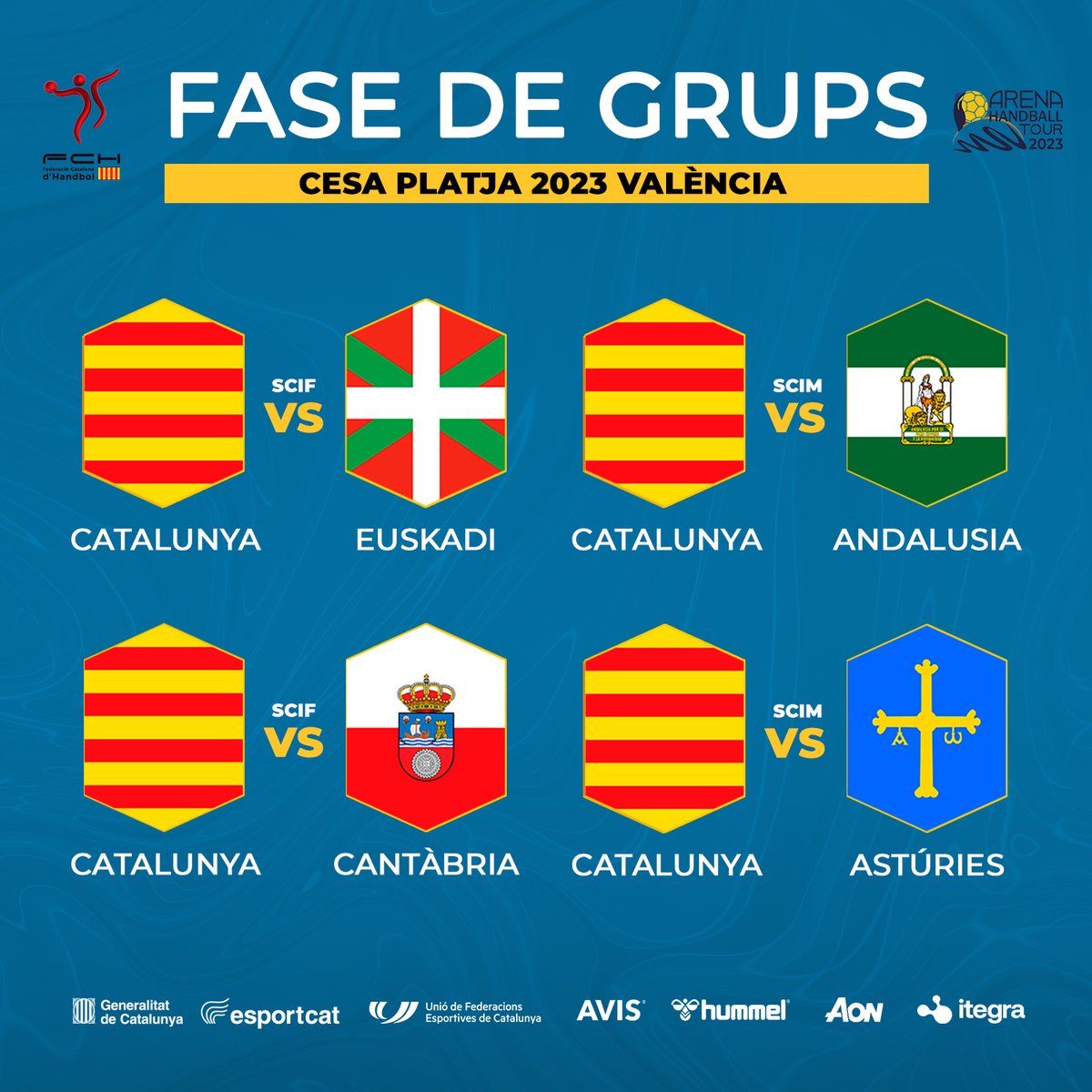 FedCatHandbol's tweet photo. 🤾‍♀️🤾‍♂️🌊 Demà arrenca el #CESABMPlaya2023 a València, amb la participació de les nostres seleccions infantils i cadets!

👀 Estigueu ben atents els propers dies a les nostres xarxes socials perquè us informarem de l'agenda de partits i resultats de cada jornada.

🙌 Som-hi! https://t.co/bY8jGTBzWC