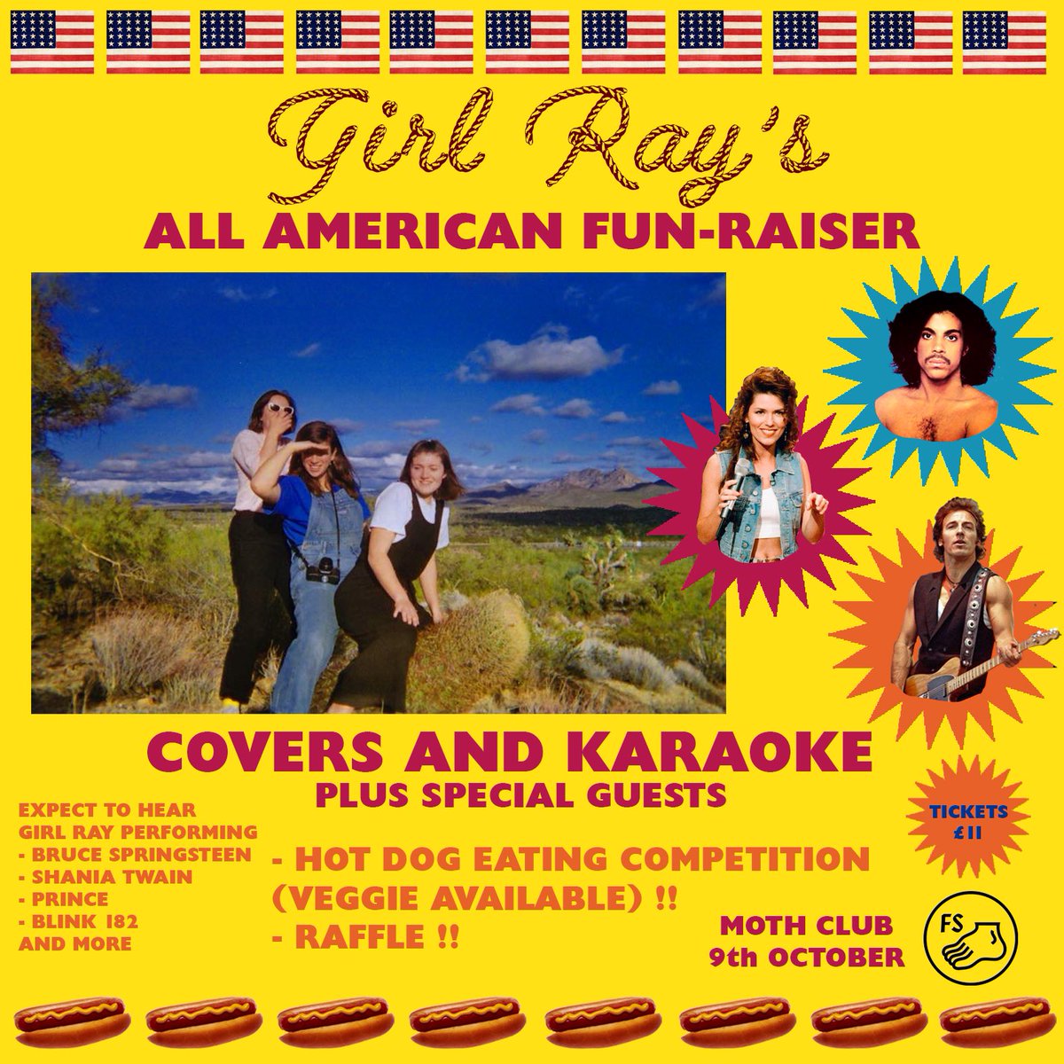 As part of our mission to get some funding for our USA tour, we are putting on a night of All-American ridiculousness: karaoke, a Girl Ray covers set with special guests, a raffle and a hot dog eating competition. Moth Club, London. October 9th. link.dice.fm/mxaGC4cbICb