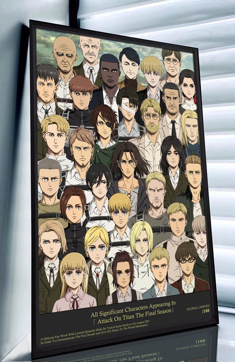 Typical_Scene's tweet image. we present to you the 9th product: A delicate drawing of important characters appearing in attack on Titan the final season. the coordinate version is really good as you can see.