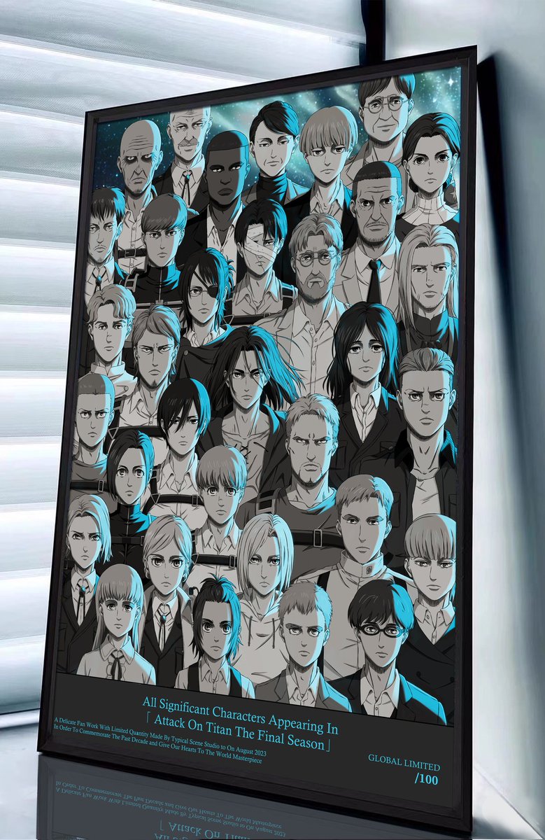 Typical_Scene's tweet image. we present to you the 9th product: A delicate drawing of important characters appearing in attack on Titan the final season. the coordinate version is really good as you can see.