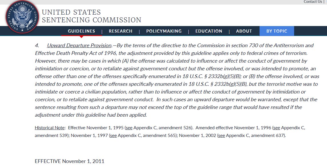 This is the provision in the federal sentencing guidance that Biden's DOJ and DC judges are manipulating to turn nonviolent offenses like obstruction of an official proceeding into federal terrorism crimes.

Extremely dangerous precedent and Congress has no clue.
