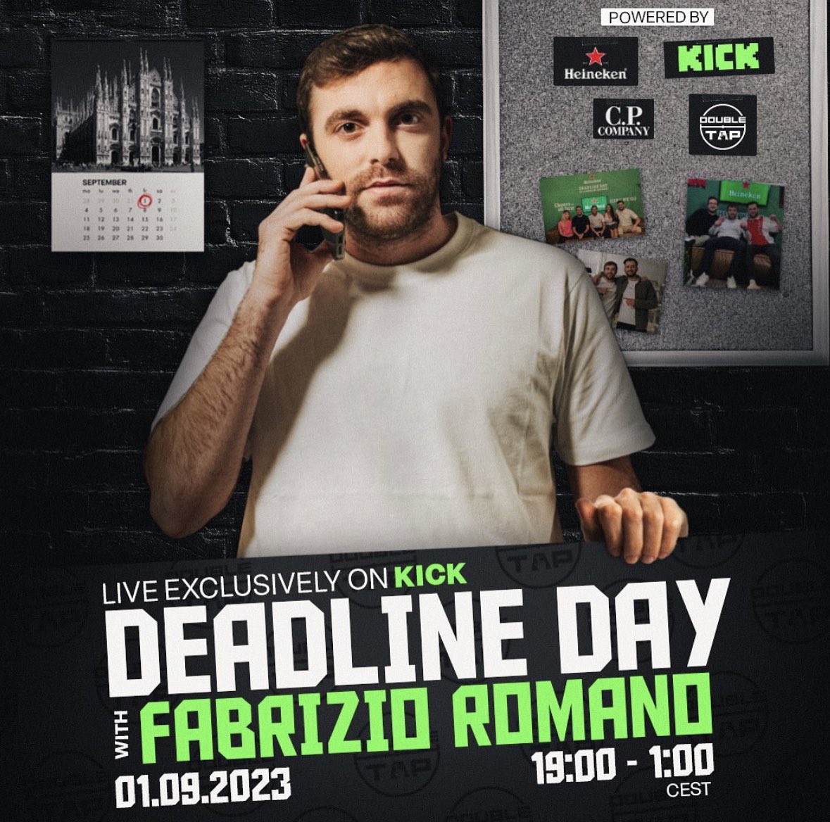 FabrizioRomano's tweet image. #DeadlineDay is coming!

See you live on @KickStreaming with all the latest from 7pm to 1am… it’s gonna be insane 😉🌪️

📱 Follow us here: kick.com/fabrizioromano