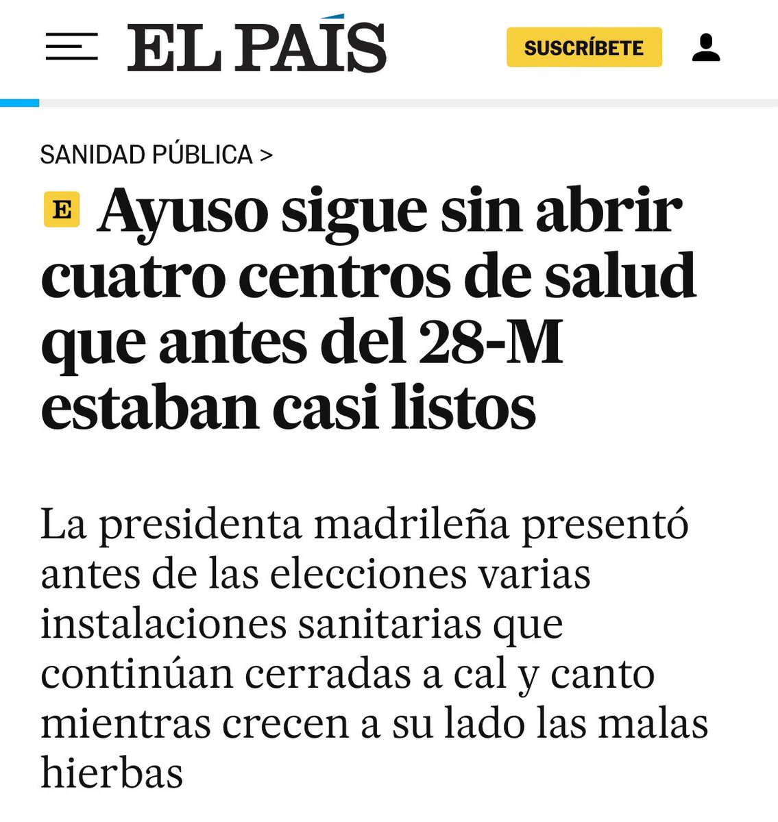 Según un estudio, inaugurar centros de salud sin profesionales y mentir antes de unas elecciones, no mejora la salud de la gente. ¿Dónde están los sanitarios? Eso no se le pregunta a una presidenta