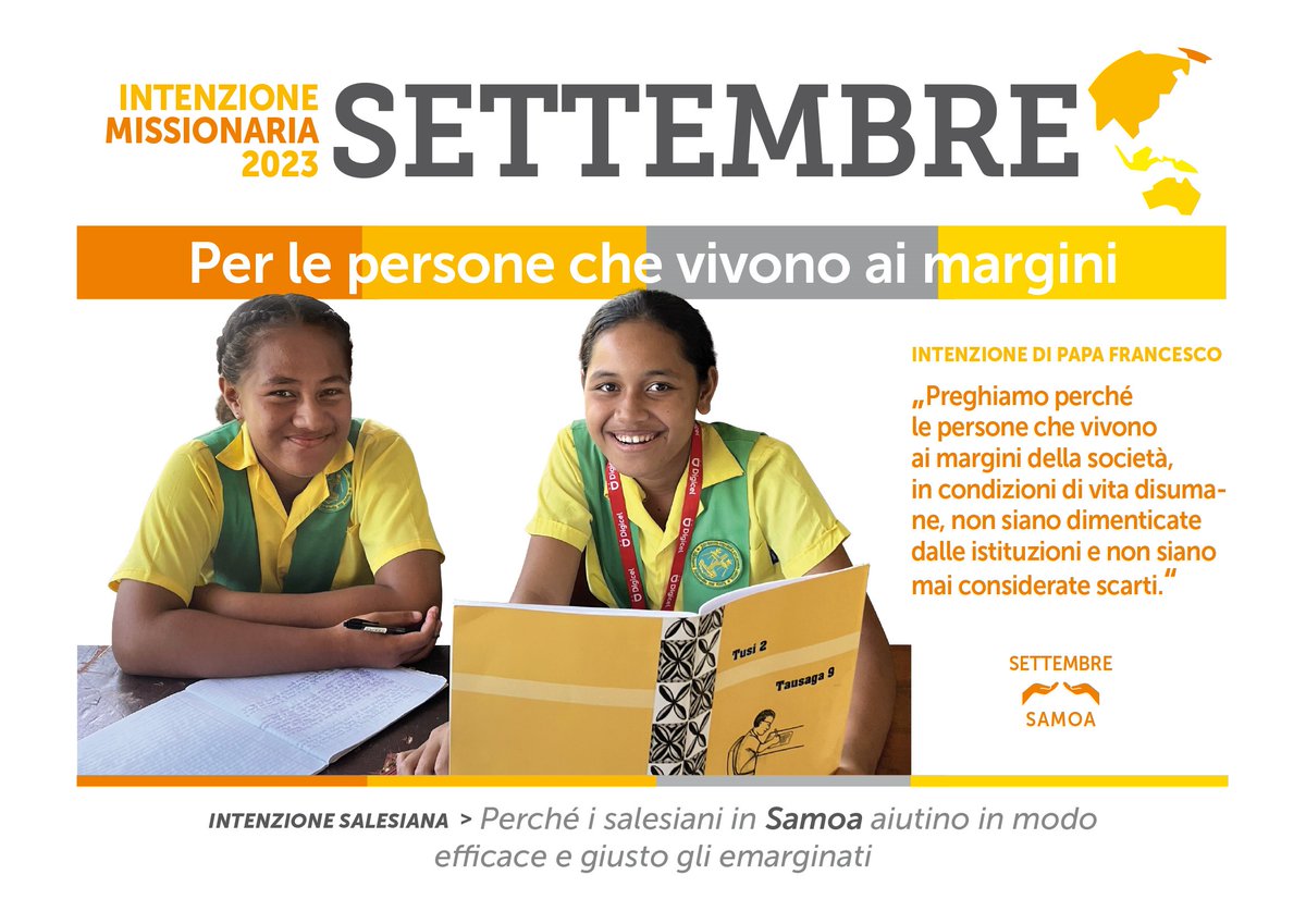 infoANS_IT's tweet photo. L'intenzione di preghiera #salesiana, alla luce dell’intenzione di #preghiera del Santo Padre, nel mese di settembre è rivolta alle persone emarginate, specialmente in #Samoa. Preghiamo quindi “perché i salesiani in Samoa aiutino in modo efficace e giusto gli emarginati” https://t.co/GI3Ie3J3QB