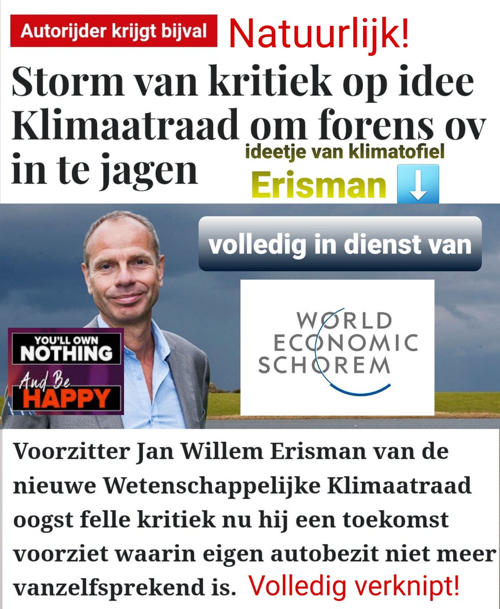 TonyHellings's tweet photo. Dit is meneer #Erisman. Van een wazig, door u betaald #Klimaatclubje. Meneer Erisman is #Communist. Meneer Erisman wil de #Auto van de gewone Nederlander afpakken. Meneer Erisman wil graag z.s.m. een gratis reisje naar #Davos verdienen. Er is echter wel kritiek op z'n plannetjes. https://t.co/CJsY1IWaCV