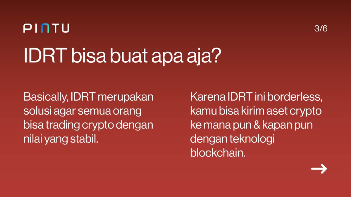 PintuID's tweet image. Dengan IDRT proses on-ramp dan off-ramp crypto dapat dilakukan dengan mudah dan cepat 🤩