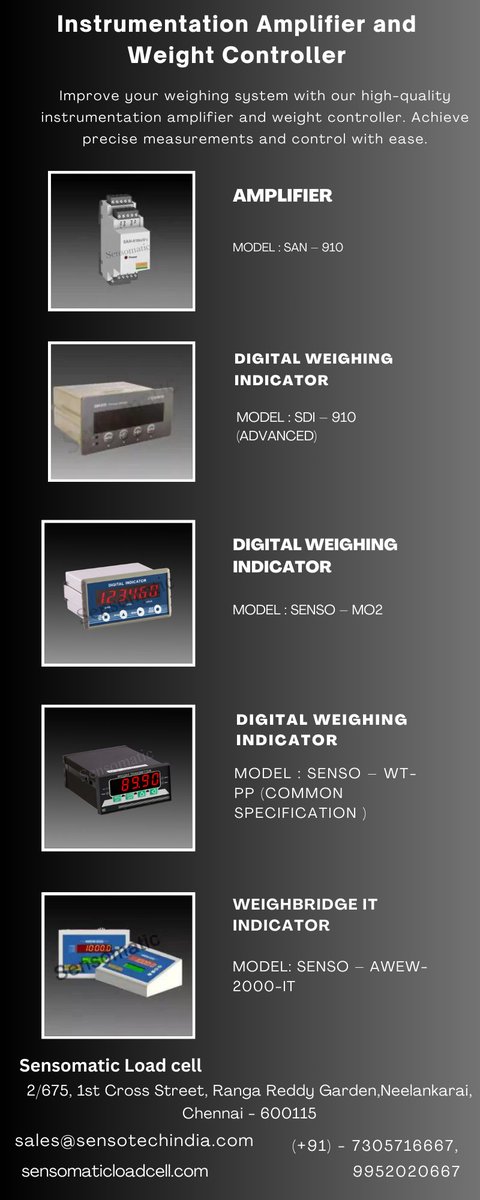 india_sensotech's tweet image. Improve your weighing system with our high-quality instrumentation amplifier and weight controller. Achieve precise measurements and control with ease.

#Instrumentation  #Amplifier #WeightController #Sensomatic #Weighbridgeindicator #weighingindicator

sensomaticloadcell.com