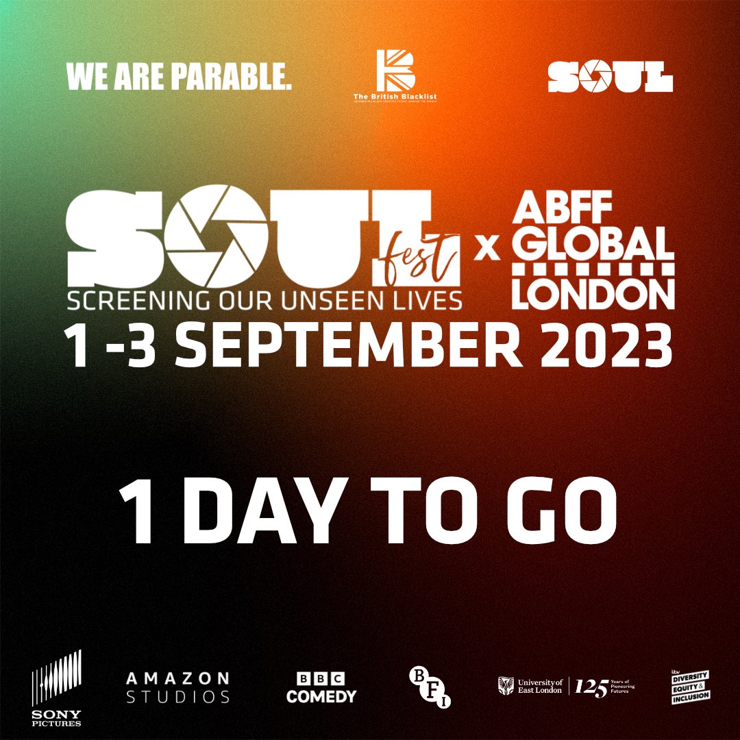 1 DAY left until #SOULFest 23! The incredible line-up showcases directors that have brought you critically acclaimed films and tv including The Wire, Empire, the BAFTA-nominated Azaar and much more! Tickets: bit.ly/45nj5BR