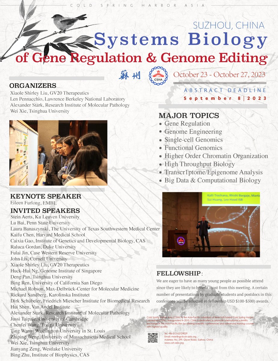 We are excited to announce that #CSHAisa meeting on #SystemBiology of #GeneRegulation & #GenomeEditing will return this coming October! Submit your abstracts for short talks and posters via csh-asia.org/?content/332 by September 8, 2023 #SingleCell #Genomics #Omics #Chromatin