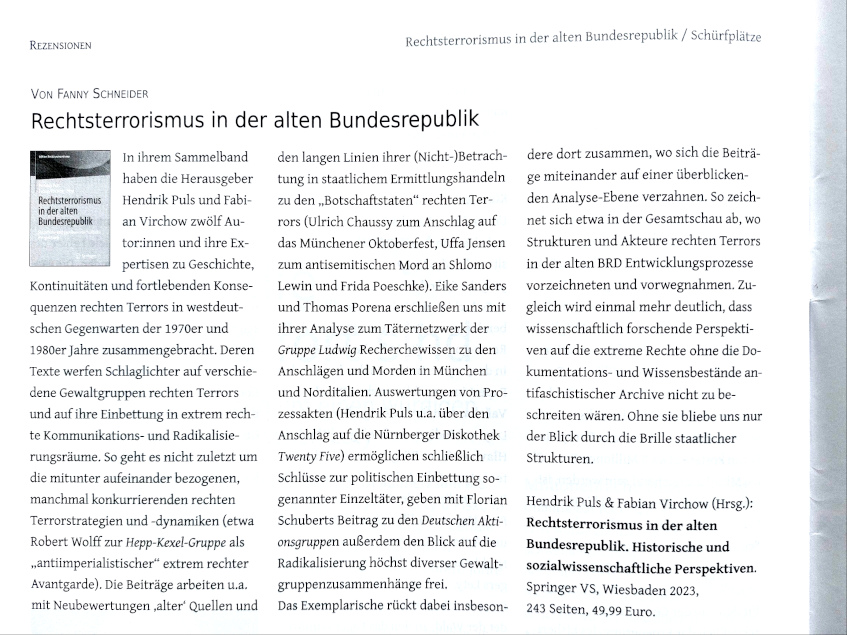 nfg020's tweet photo. Der Sammelband "Rechtsterrorismus in der alten Bundesrepublik" von @VirchowFabian und Hendrik Puls ist im @lotta_magazin und in @derrechterand positiv besprochen worden. #rechterterror #rechtegewalt https://t.co/r7tLvCQ3Zg