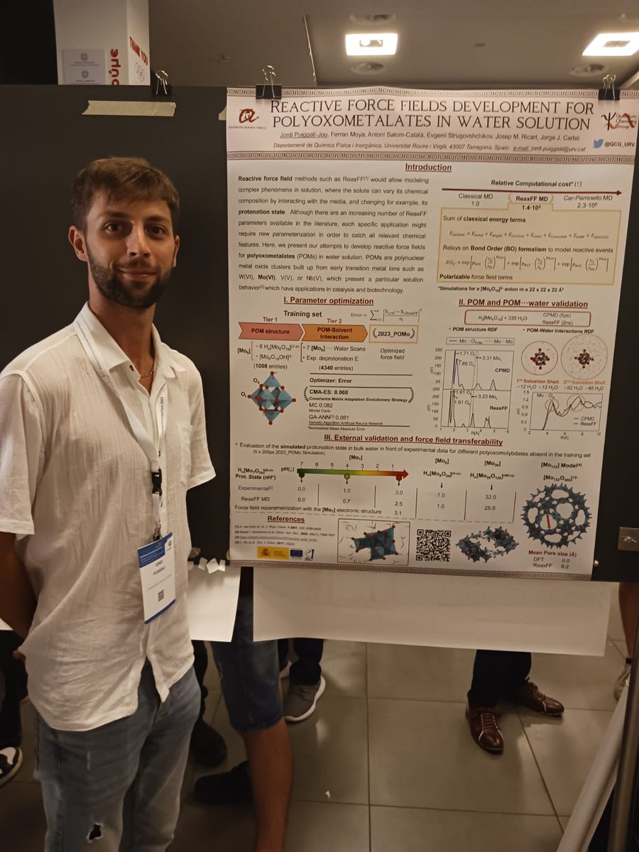 It has been a pleasure to present a poster in the EuChemS CompChem 2023 about my work on reactive force fields development for polyoxometalates in bulk water. Such an inspiring conference in Computational Chemistry, I enjoyed a lot these days in Thessaloniki! #EuChemSCompChem2023