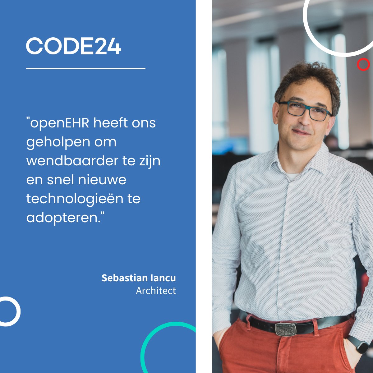 Code24NL's tweet image. Wat waren onze ervaringen met het implementeren van openEHR? Wat waren onze verwachtingen en tegen welke problemen liepen we aan? Onze architect Sebastian Iancu deelt zijn ervaringen en inzichten in dit artikel: code24.nl/blog/openehr-e…

#openEHR #EPD #Interoperabiliteit