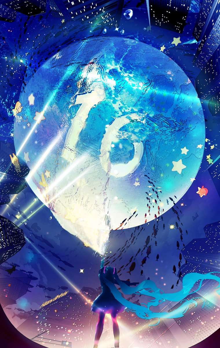 hatsune miku 1girl planet long hair solo twintails very long hair star (sky)  illustration images