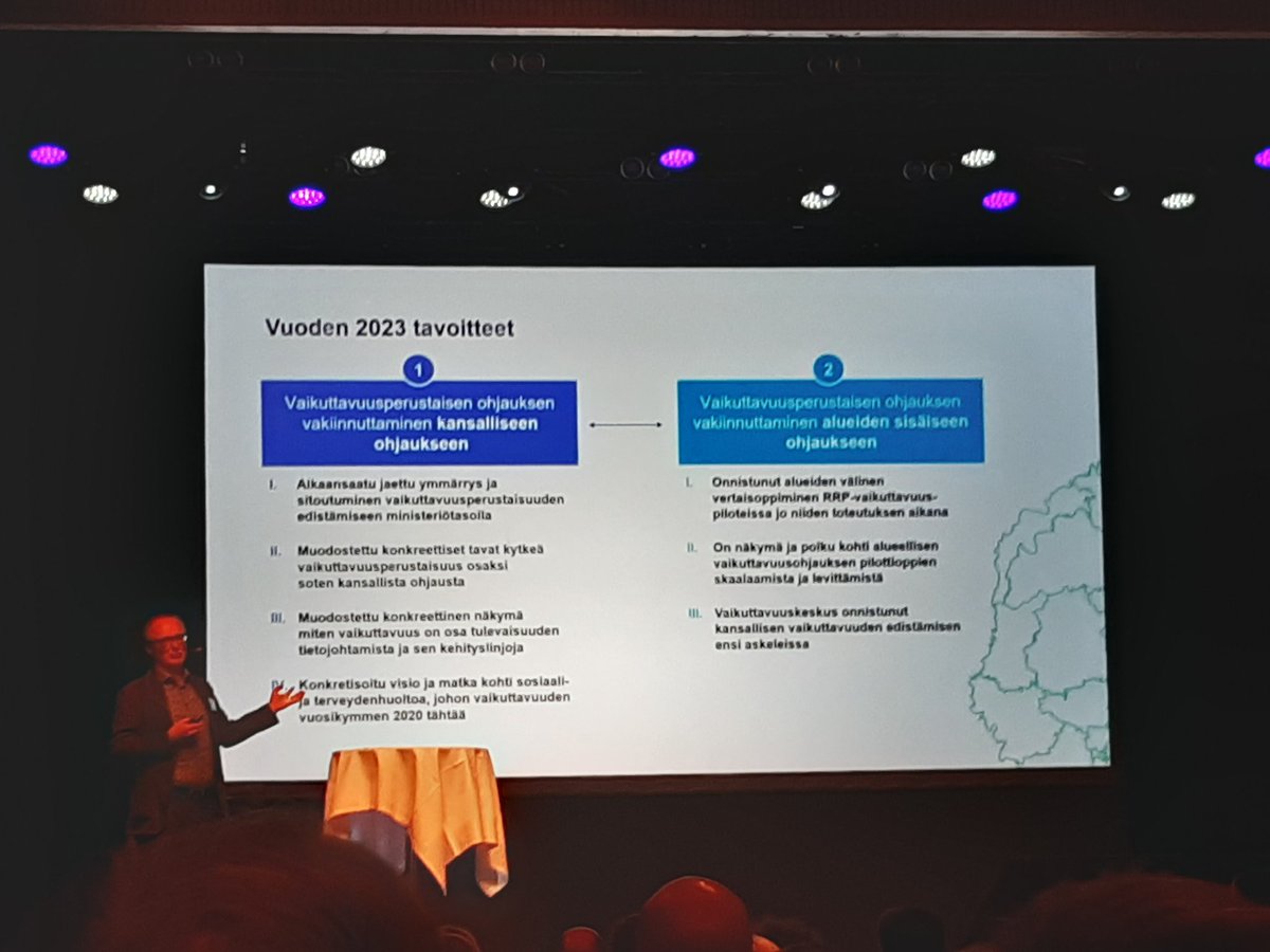 STM:n osastopäällikkö Kari Hakari @kamaha1: Hyvinvointialueiden välistä vertaisoppimista ja hyvien käytäntöjen jakamista täytyy vahvistaa. Vaikuttavuuden mittareiden kehittäminen on tärkeää.
#vaikuttavuusseminaari