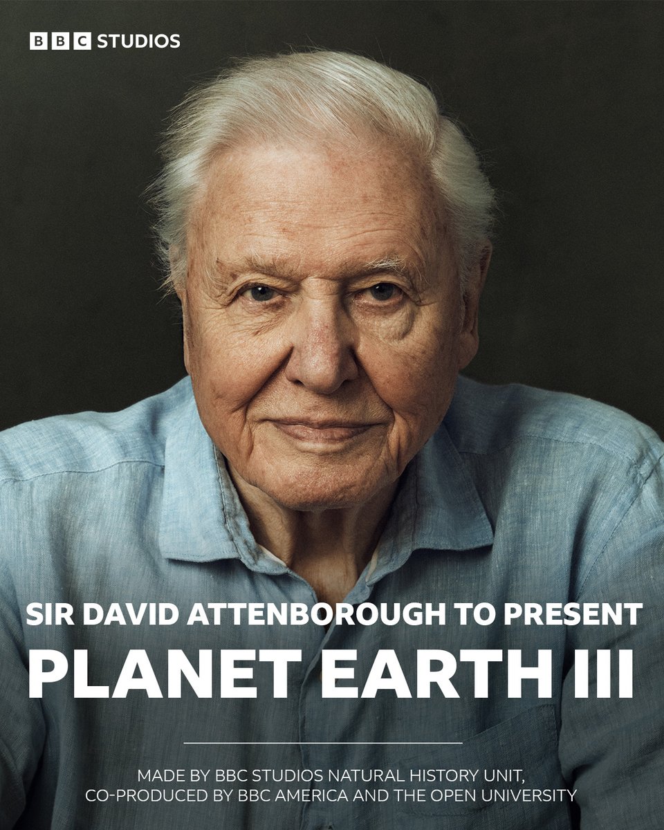 Sir David Attenborough to present Planet Earth III The final trilogy of the landmark award-winning series is made by @BBCStudios Natural History Unit, co-produced by @BBCAmerica and The @OpenUniversity. 📺 Coming to @BBCOne later this year. bbc.co.uk/mediacentre/bb…