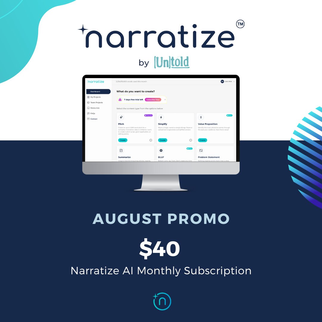 untoldcontent's tweet image. 10+ years ago, @UntoldContent was launched by @KatieTrauthTaylor as a woman-founded startup specializing in telling stories that are hard to tell and highly technical and scientific in nature. Check out our latest brainchild: @NarratizeAI 
#innovationstorytelling #generativeai