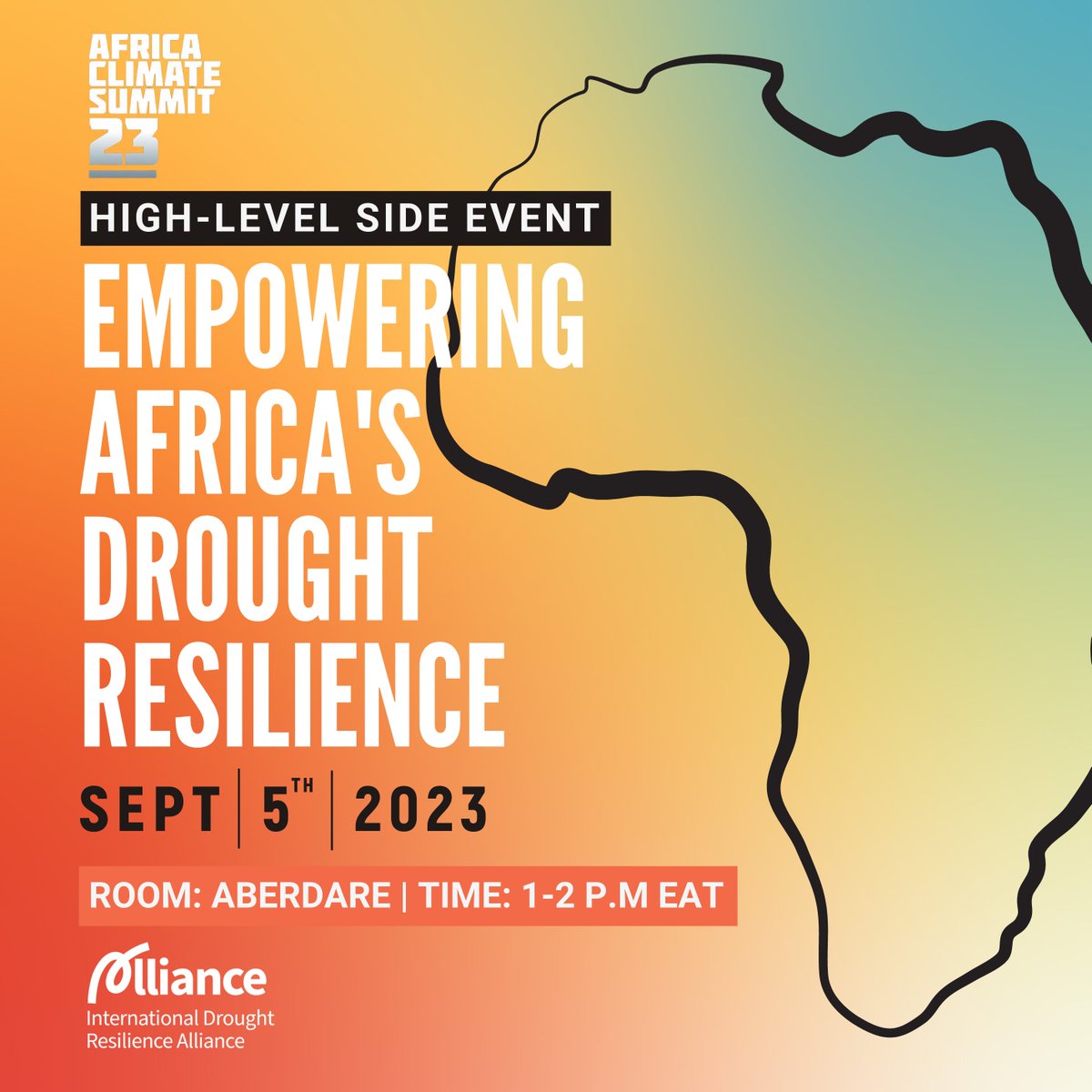 ⏳ The countdown begins! ⏳

We're just days away from our high-level side event at #AFRICACLIMATESUMMIT23. Join on 5 September to shape the discourse on drought resilience.

📍Aberdare KICC | Nairobi Kenya
🕐 Time: 1-2 PM EAT
🔗 africaclimatesummit.org 

#UNited4Land #ACS23