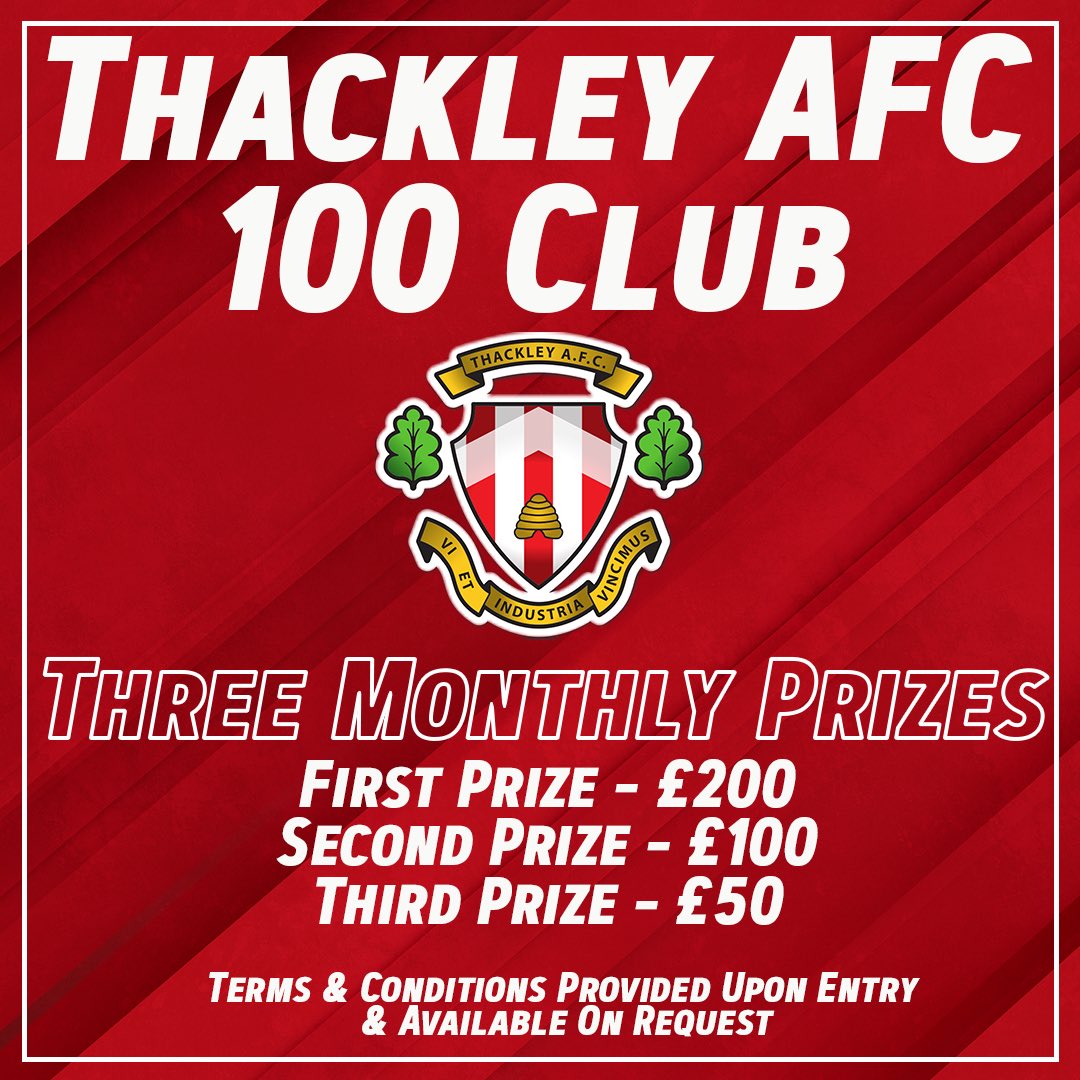 Thackley AFC (@thackleyafc) on Twitter photo 100 Club!
The final day for you to sign up for our 100 Club and the first draw is today
Do contact the treasurer David Stott if you wish to sign up
📧 | David.stott@thackleyafc.co.uk 100 Club!
The final day for you to sign up for our 100 Club and the first draw is today
Do contact the treasurer David Stott if you wish to sign up
📧 | David.stott@thackleyafc.co.uk