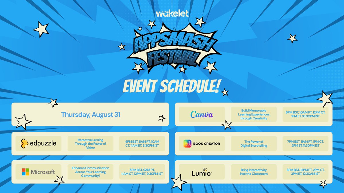 🌟It's day 2⃣ of the Wakelet AppSmash Festival!🌟 We have another day full of brilliant sessions with friends from some of the very best platforms in EdTech. Check out today's schedule, and register here: webinars.wakelet.com/appsmash_fest