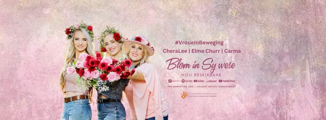Vandag Laatmiddag 31 Augustus om 19:15 kuier <a href="/cheraleemusicSA/">CheraLee</a> <a href="/elmechurr/">Elme Churr</a> en <a href="/Carma_live_/">Carma Artist</a> saam @TheonetteVogt in die ateljee.  CheraLee en Elme Churr kom gesels oor hulle nuwe enkelsnit "Blom in sy Wese" en hulle #VroueInBeweging projek. <a href="/TheMarketingZoo/">The Marketing Zoo</a>