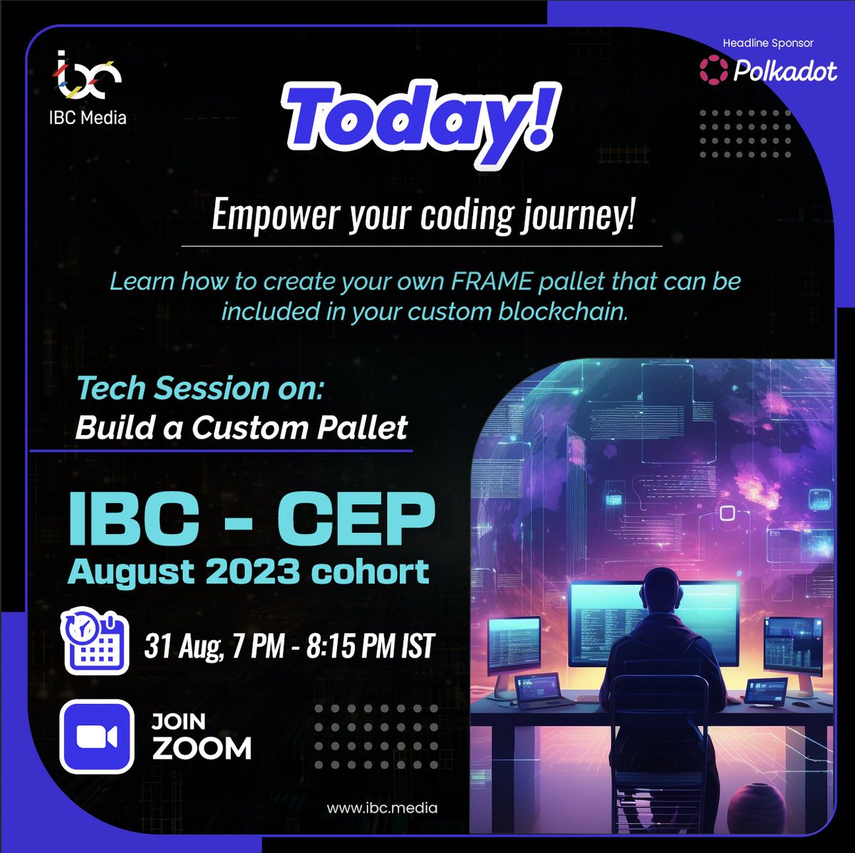 🚀 Join us on Aug 31, 7 PM IST for a session on "How to Build Custom Pallets" 🏗️—a key to crafting your own blockchain! 🌐 Don't miss it! Register here: ibc.media/cep #Web3Dev #CustomPallets #Blockchain #rust