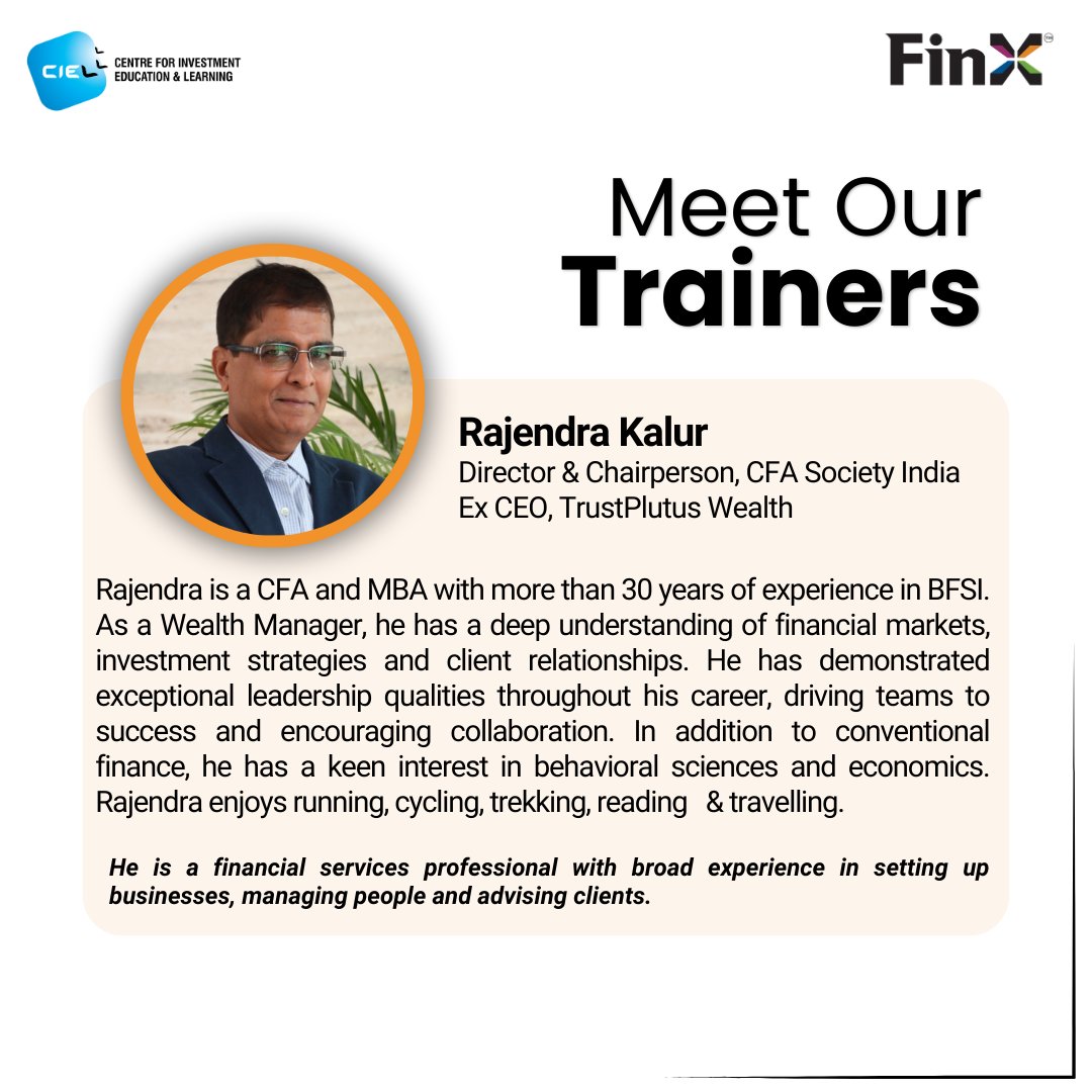 If you want to inspire learners with your knowledge, wisdom, and experience just like our 800+ trainers, fill your details here: bit.ly/3Lym0zT

#BFSI #Education #CIELonlinecourses #financialadvsior #TrainingAndDevelopment #TrainingOpportunity #FinancialCoach