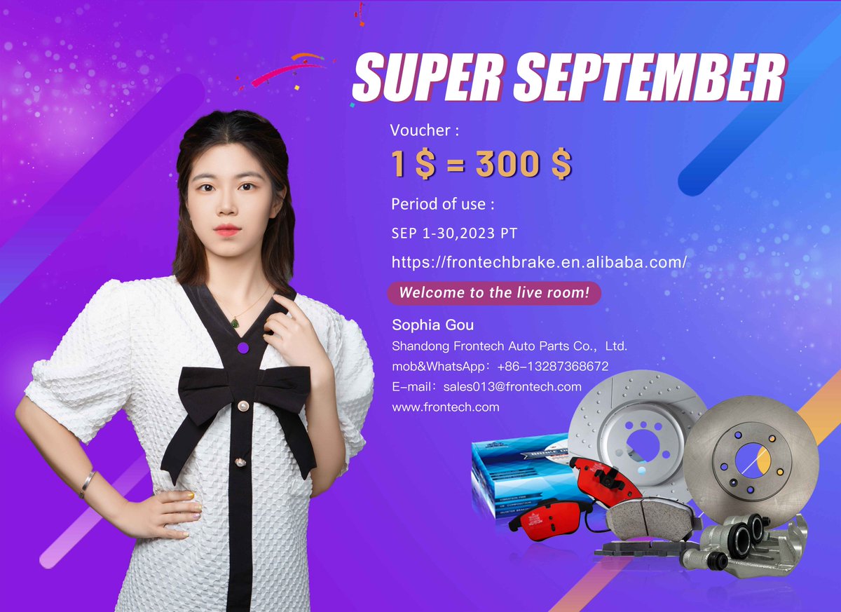 AllenSun0086's tweet photo. The FRONTECH business team will be waiting for you in the live room in September, face-to-face video communication, and provide you with one-stop service of brake products.#FRONTECH https://t.co/0Z8ETw2WJE