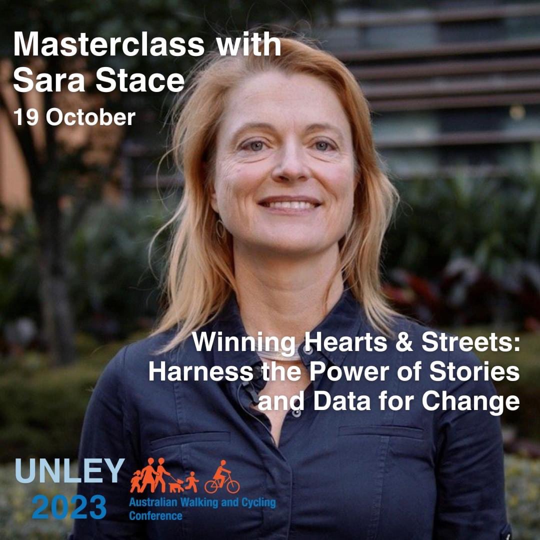 Join the Masterclass with @sara_stace for Winning Hearts & Streets. Leaning how to connect narrative and numbers to get real world results. Check the full program here: walkingandcycling.com.au/program/ Registrations open here: trybooking.com/events/landing…