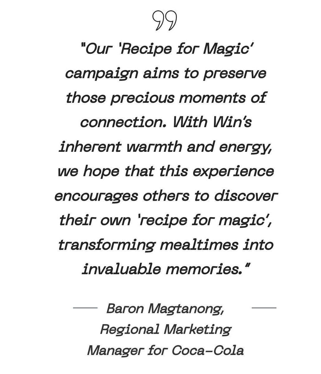 win_trend's tweet image. 📰 Coca-Cola and Win Metawin Serve Up a Slice of Togetherness — by POPSPOKEN 

🔗popspoken.com/asia/2023/08/c…

#WINxCocaCola #CocaCola 
#RecipeForMagic #สูตรสำเร็จมื้อพิเศษ
#winmetawin @winmetawin
