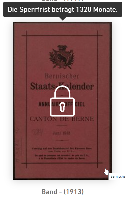 auf intervention der Datenschutzaufsichtsstelle <a href="/kanton_bern/">Kanton Bern</a> bei der <a href="/unibern/">Universität Bern</a> ist der bernische staatskalender auf #eperiodica (e-periodica.ch/digbib/volumes…) mit einer schutzfrist von 110 jahren (sic) belegt worden.

#archivCH #datenschutzextremismus
1/2