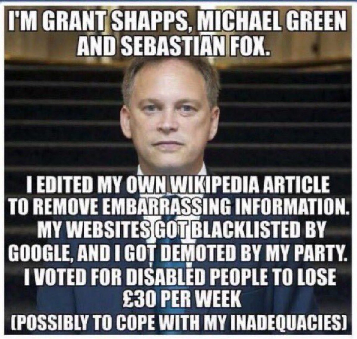 Grunt Shatts, Michael Green, Sebastian Fox and Corinne Stockheath appointed as Defence Secretary… when the Tory barrel has been so well and truly scraped that you’ve gone through the bottom and reached the toxic medieval cesspit festering far beneath. 
#GrantShapps #ToryShyster