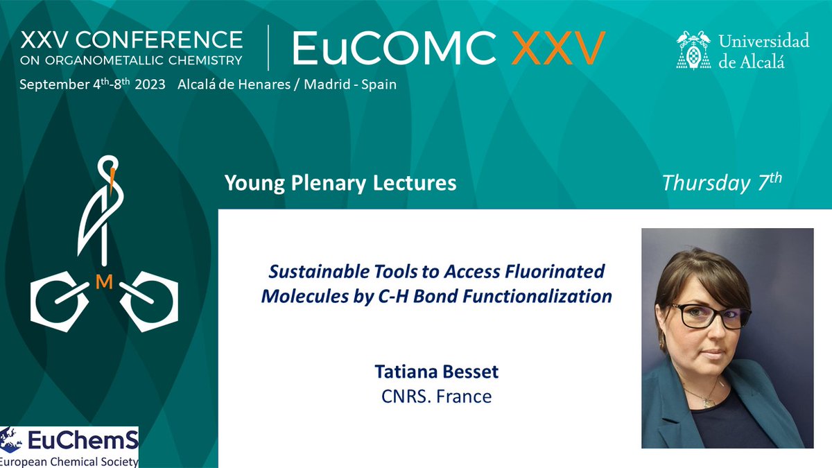 Eucomc2023 (@eucomc2023) on Twitter photo ☺️We are delighted to welcome Prof. Tatiana Besset as our young plenary speaker on Thursday the 7th, at EuCOMC XXV <a href="/BessetTatiana/">Besset Tatiana</a> <a href="/RSEQUIMICA/">RSEQ</a> <a href="/UAHes/">Universidad Alcalá</a> <a href="/EuChemS/">EuChemS</a> <a href="/OEuchems/">OrganometallicDiv_EuCHEMS</a>
congresosalcala.fgua.es/eucomc2023/fic… ☺️We are delighted to welcome Prof. Tatiana Besset as our young plenary speaker on Thursday the 7th, at EuCOMC XXV <a href="/BessetTatiana/">Besset Tatiana</a> <a href="/RSEQUIMICA/">RSEQ</a> <a href="/UAHes/">Universidad Alcalá</a> <a href="/EuChemS/">EuChemS</a> <a href="/OEuchems/">OrganometallicDiv_EuCHEMS</a>
congresosalcala.fgua.es/eucomc2023/fic…