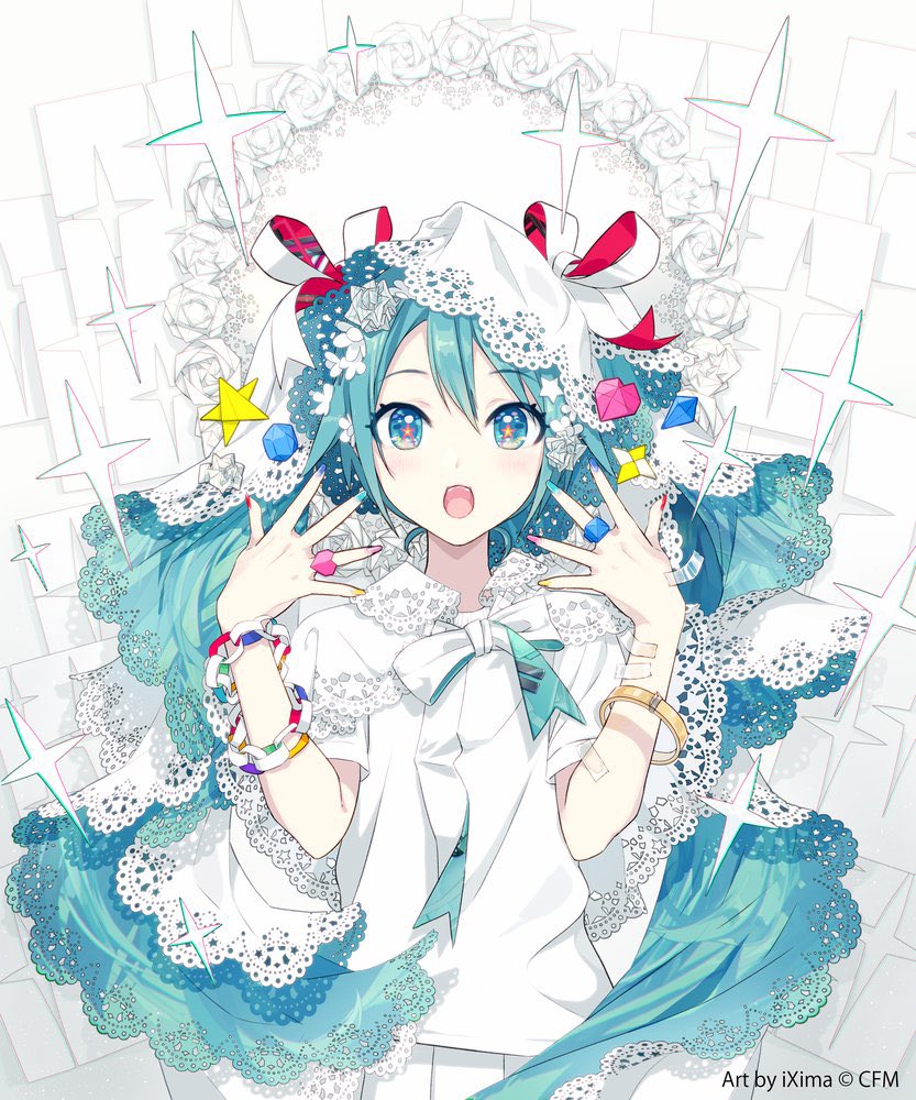 hatsune miku 1girl solo long hair bracelet jewelry twintails open mouth  illustration images