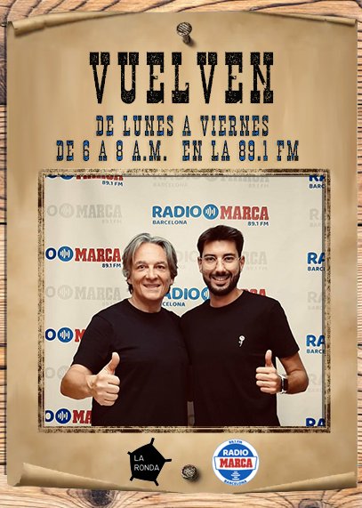 🎯¡VOLVEMOS EL LUNES!
⏰ De 6 a 8 h A.M. 
📻 En la 89.1 FM - <a href="/radiomarcabcn/">Radio Marca Barcelona. La Radio del Deporte ⚽</a>

▶️ radiomarcabarcelona.com/directo/