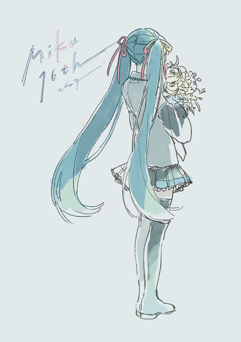 hatsune miku 1girl long hair bouquet solo twintails holding bouquet skirt  illustration images