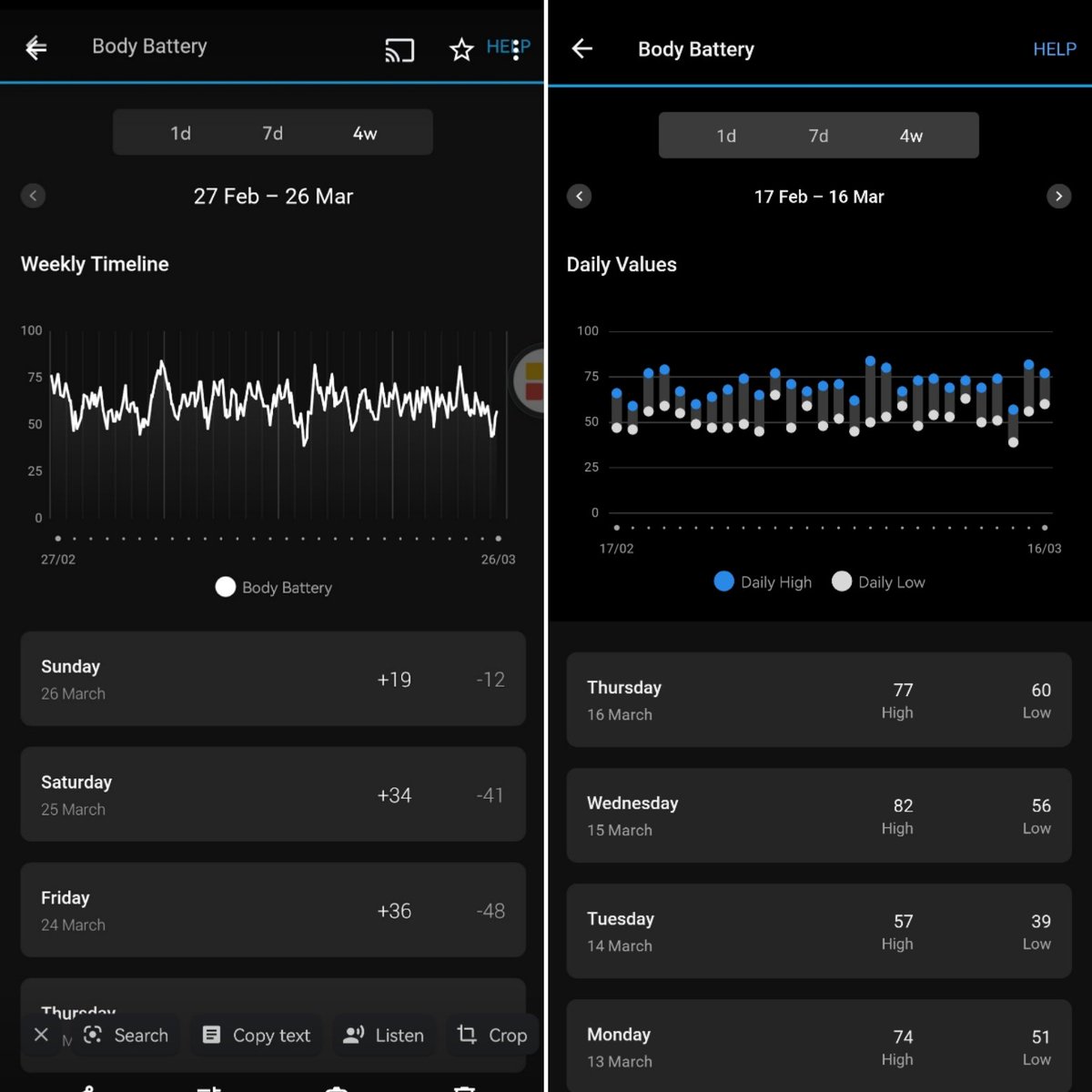 Please take seriously this request from me/cfs/, LC sufferers who rely on your watches I cldn't add my screenshots to my comment so attaching here tl:dr your 7 & 28day body battery display change removes valuable data forums.garmin.com/apps-software/… @GarminUK @GarminFitness @Garmin