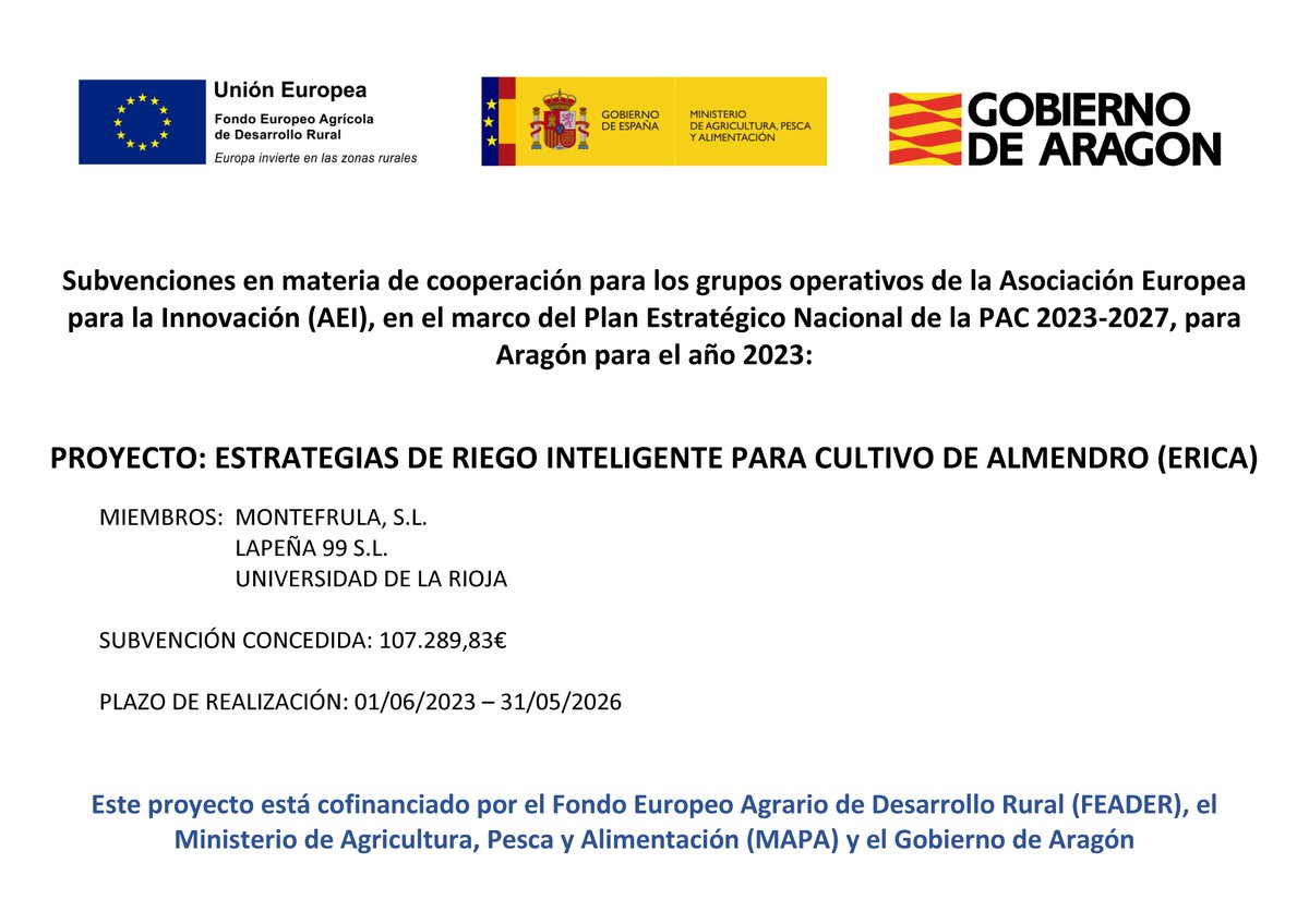 P2mlG's tweet photo. ERRATA: 
Este proyecto está cofinanciado por el Fondo Europeo Agrario de Desarrollo Rural (FEADER), el Ministerio de Agricultura, Pesca y Alimentación (MAPA) **y el Gobierno de Aragón** https://t.co/9VXOKHplgn