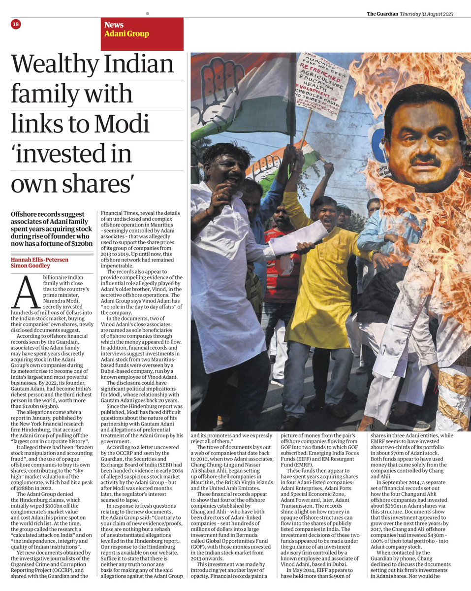 NehaKoppula's tweet photo. Wealthy Indian family with links to Modi
“invested in own shares”
@guardian
#TheAdaniFiles https://t.co/oRl6RznOKe